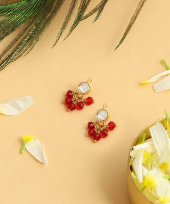 Gold plated kundan maroon stones earrings 3