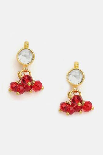 Gold plated kundan maroon stones earrings