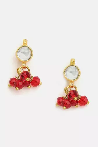 Gold plated kundan maroon stones earrings