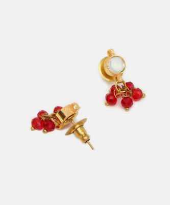 Gold plated kundan maroon stones earrings 4