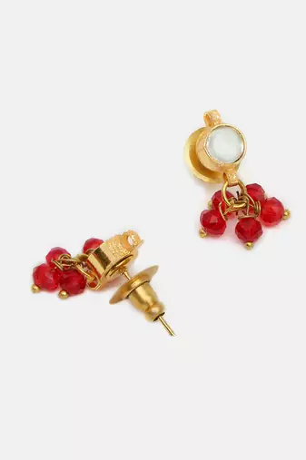 Gold plated kundan maroon stones earrings
