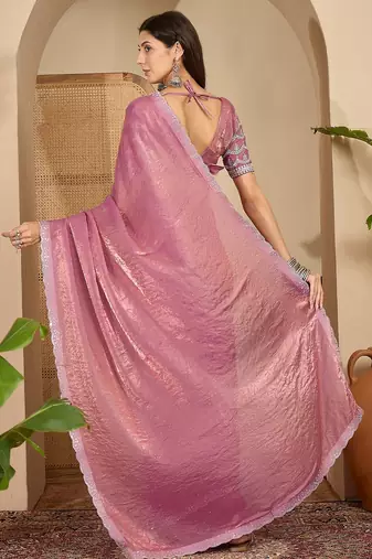 women's onion silk blend chiffon embellished saree with unstitched blouse piece