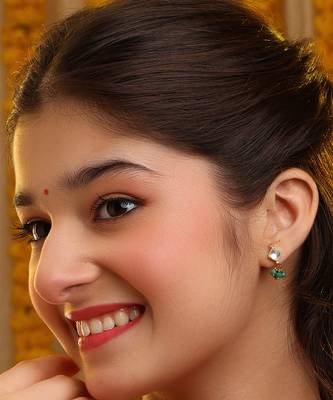 Gold plated kundan green stones earrings 1