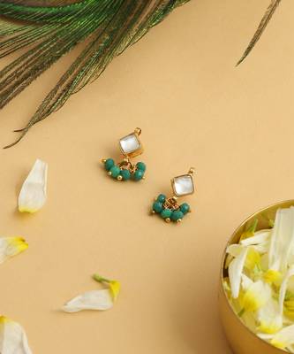 Gold plated kundan green stones earrings 2