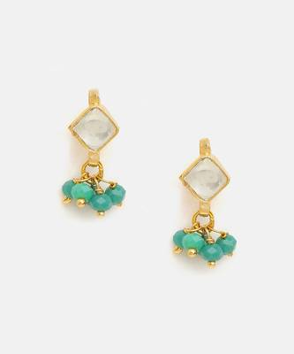 Gold plated kundan green stones earrings 3