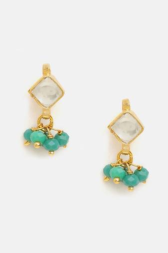 Gold plated kundan green stones earrings