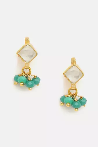 Gold plated kundan green stones earrings