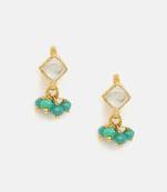 Gold plated kundan green stones earrings