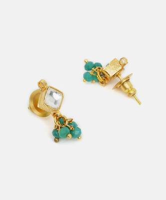 Gold plated kundan green stones earrings 4