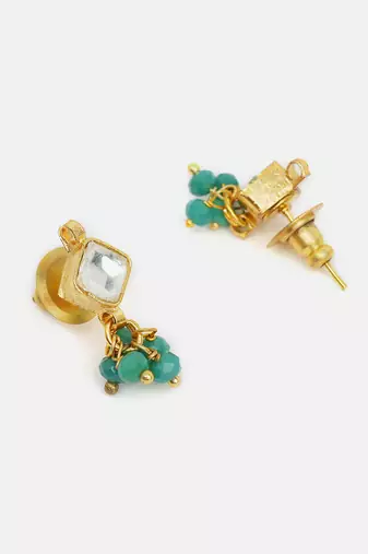 Gold plated kundan green stones earrings