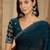 women's teal silk blend chiffon embellished saree with unstitched blouse piece