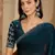 women's teal silk blend chiffon embellished saree with unstitched blouse piece