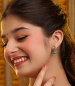 Gold plated kundan blue stones earrings