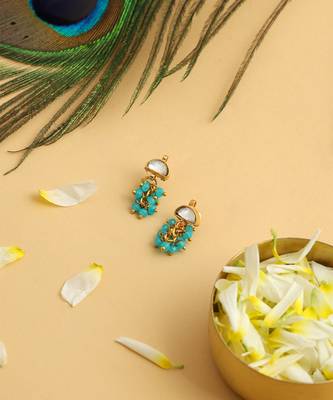 Gold plated kundan blue stones earrings 3