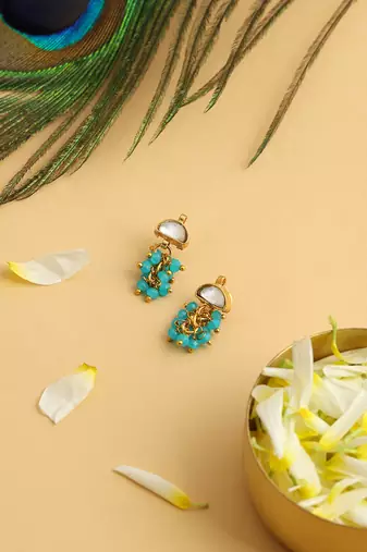 Gold plated kundan blue stones earrings