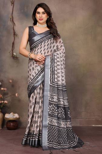 Cream cotton lilen digital printewith blouse