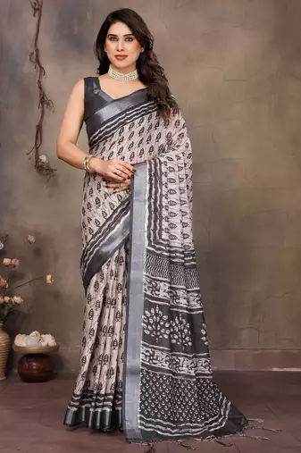 Cream cotton lilen digital printewith blouse