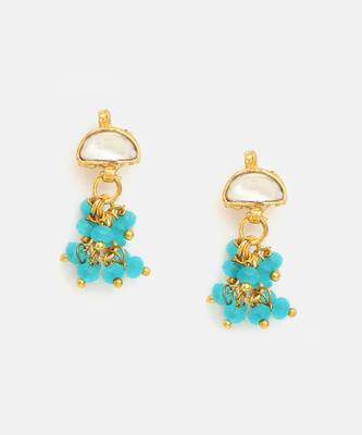 Gold plated kundan blue stones earrings 1
