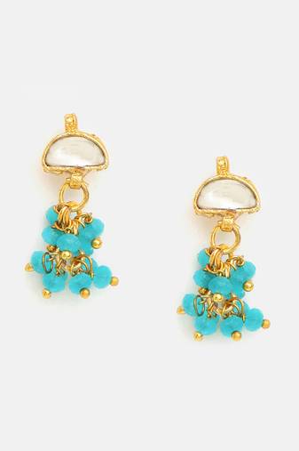 Gold plated kundan blue stones earrings