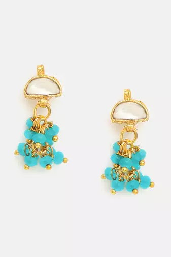 Gold plated kundan blue stones earrings
