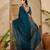 women's teal silk blend chiffon embellished saree with unstitched blouse piece