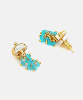 Gold plated kundan blue stones earrings 4
