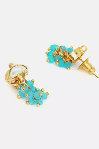 Gold plated kundan blue stones earrings