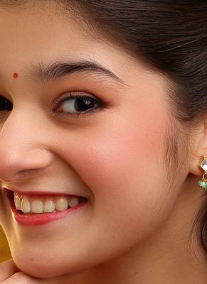 Gold plated kundan green stones earrings 2