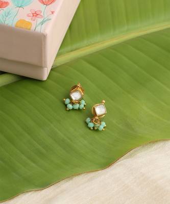 Gold plated kundan green stones earrings 3