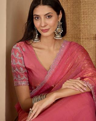 women's gajari silk blend chiffon embellished saree with unstitched blouse piece 2