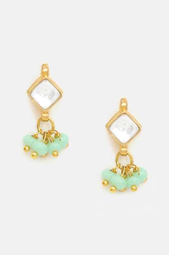Gold plated kundan green stones earrings