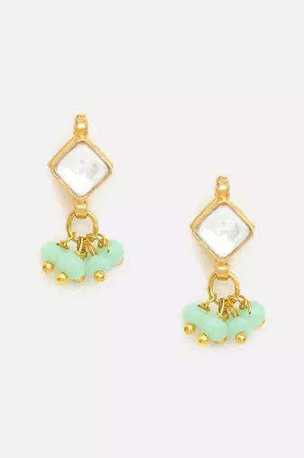 Gold plated kundan green stones earrings