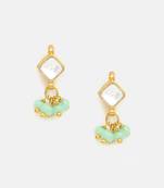 Gold plated kundan green stones earrings