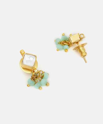 Gold plated kundan green stones earrings 4