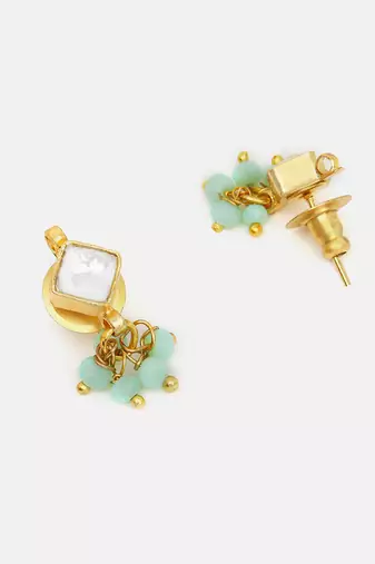 Gold plated kundan green stones earrings