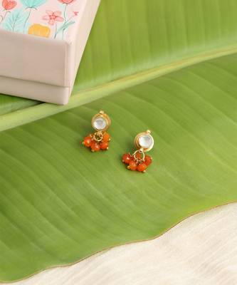 Gold plated kundan orange stones earrings 3