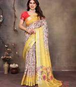 Yellow cotton lilen digital printewith blouse