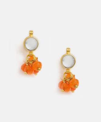 Gold plated kundan orange stones earrings 1