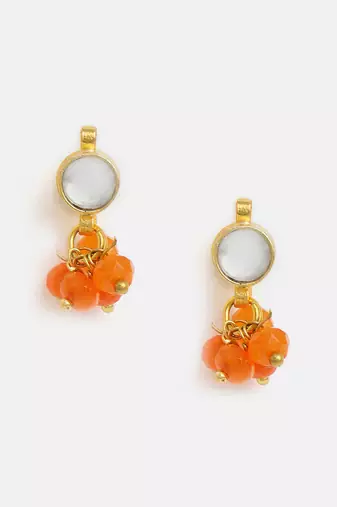 Gold plated kundan orange stones earrings