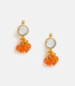 Gold plated kundan orange stones earrings