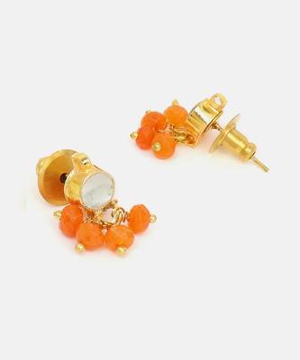 Gold plated kundan orange stones earrings 4