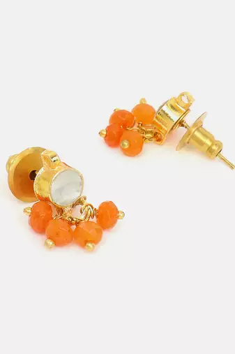 Gold plated kundan orange stones earrings