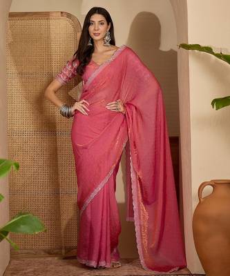 women's gajari silk blend chiffon embellished saree with unstitched blouse piece 5