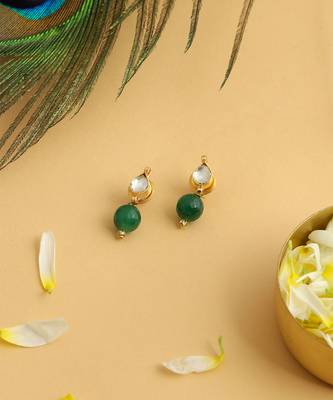 Gold plated kundan green stones earrings 2