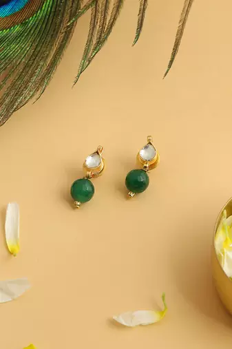 Gold plated kundan green stones earrings
