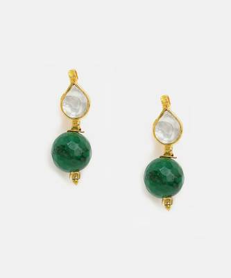 Gold plated kundan green stones earrings 3