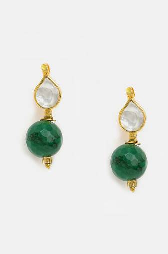 Gold plated kundan green stones earrings