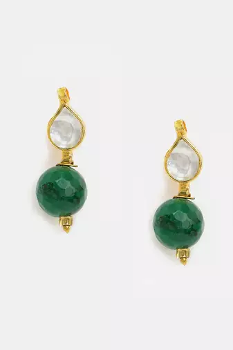 Gold plated kundan green stones earrings