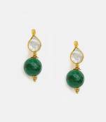 Gold plated kundan green stones earrings