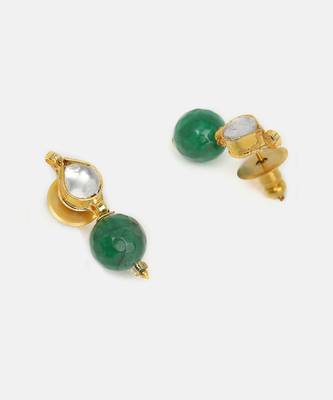 Gold plated kundan green stones earrings 4